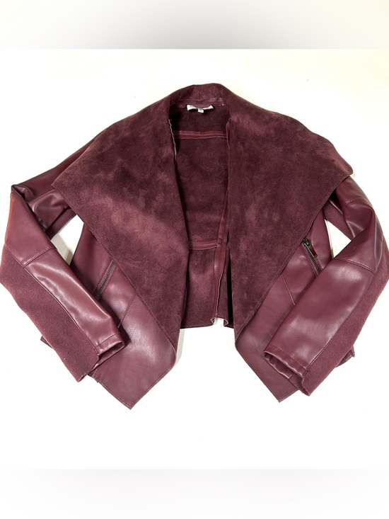 bagatelle Jackets & Blazers - Bagatelle Women’s Size XS Faux Leather Moto Jacket Burgundy Open Front Suede